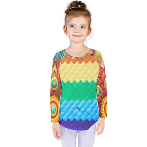 Mandalas-1084082 Textured-rainbow Kids  Long Sleeve Tee by jellybeansanddinosaurs