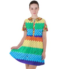 Mandalas-1084082 Textured-rainbow Short Sleeve Shoulder Cut Out Dress  by jellybeansanddinosaurs