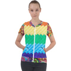 Mandalas-1084082 Textured-rainbow Short Sleeve Zip Up Jacket by jellybeansanddinosaurs