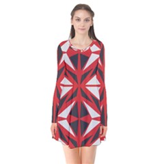 Abstract Pattern Geometric Backgrounds   Long Sleeve V-neck Flare Dress