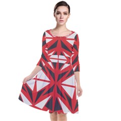 Abstract Pattern Geometric Backgrounds   Quarter Sleeve Waist Band Dress