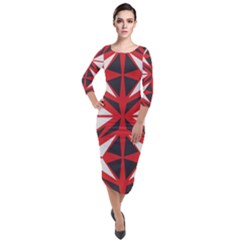 Abstract Pattern Geometric Backgrounds   Quarter Sleeve Midi Velour Bodycon Dress