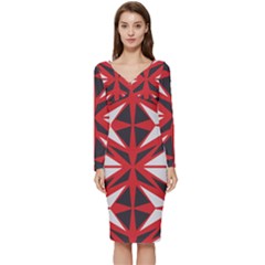 Abstract Pattern Geometric Backgrounds   Long Sleeve V-neck Bodycon Dress 