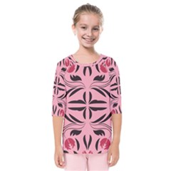 Floral folk damask pattern  Kids  Quarter Sleeve Raglan Tee