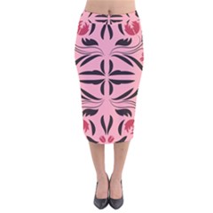 Floral folk damask pattern  Velvet Midi Pencil Skirt