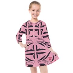 Floral folk damask pattern  Kids  Quarter Sleeve Shirt Dress