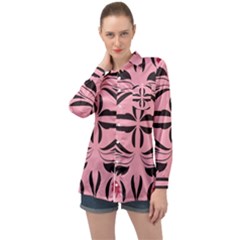 Floral folk damask pattern  Long Sleeve Satin Shirt