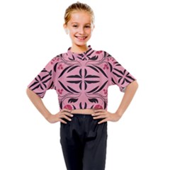 Floral Folk Damask Pattern  Kids Mock Neck Tee