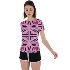 Floral Folk Damask Pattern  Back Circle Cutout Sports Tee