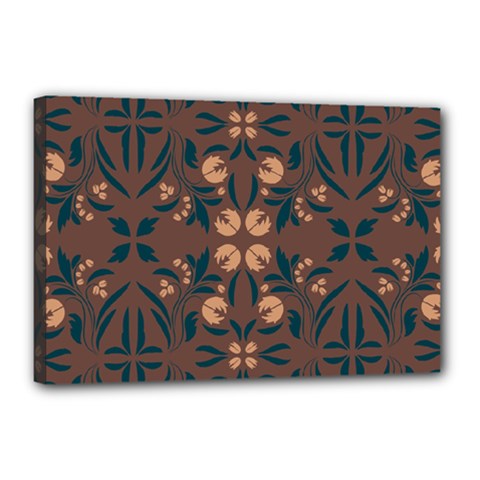 Floral Folk Damask Pattern  Canvas 18  X 12  (stretched) by Eskimos