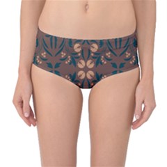 Floral Folk Damask Pattern  Mid-waist Bikini Bottoms
