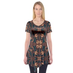 Floral Folk Damask Pattern  Short Sleeve Tunic 