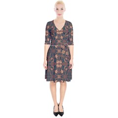 Floral Folk Damask Pattern  Wrap Up Cocktail Dress