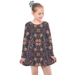 Floral Folk Damask Pattern  Kids  Long Sleeve Dress by Eskimos