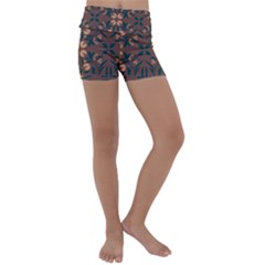 Floral Folk Damask Pattern  Kids  Lightweight Velour Yoga Shorts by Eskimos