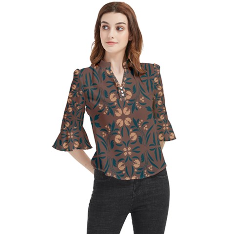 Floral Folk Damask Pattern  Loose Horn Sleeve Chiffon Blouse by Eskimos