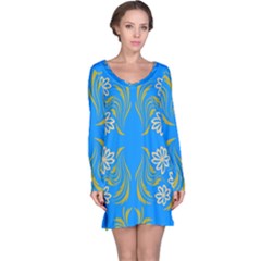 Floral Folk Damask Pattern  Long Sleeve Nightdress by Eskimos