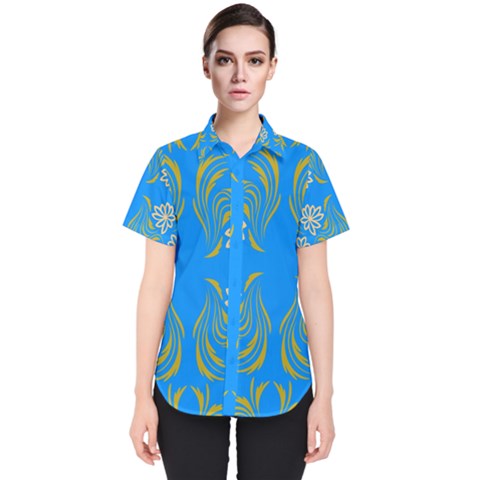 Floral Folk Damask Pattern  Women s Short Sleeve Shirt by Eskimos