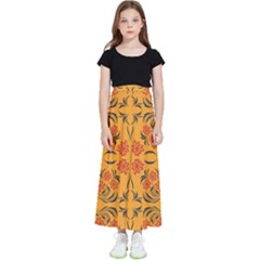 Floral Folk Damask Pattern  Kids  Flared Maxi Skirt by Eskimos