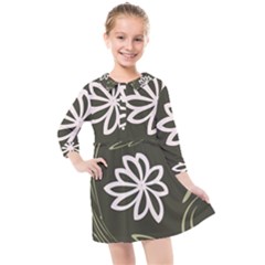 Folk Flowers Print Floral Pattern Ethnic Art Kids  Quarter Sleeve Shirt Dress by Eskimos