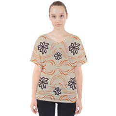 Folk Flowers Print Floral Pattern Ethnic Art V-neck Dolman Drape Top by Eskimos