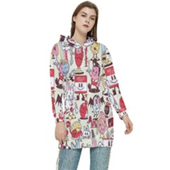 Retro Food Women s Long Oversized Pullover Hoodie by Sparkle