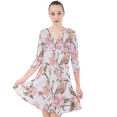 Floral Quarter Sleeve Front Wrap Dress