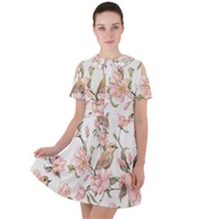 Floral Short Sleeve Shoulder Cut Out Dress 