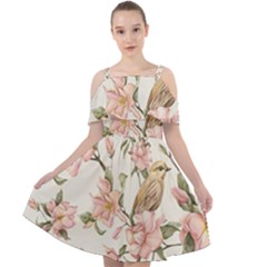 Floral Cut Out Shoulders Chiffon Dress