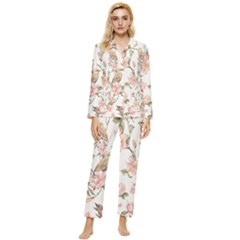 Floral Womens  Long Sleeve Velvet Pocket Pajamas Set