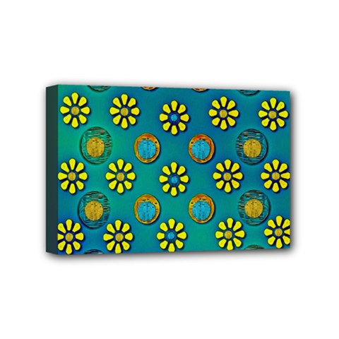 Yellow And Blue Proud Blooming Flowers Mini Canvas 6  X 4  (stretched) by pepitasart