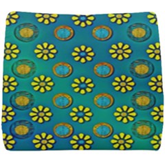 Yellow And Blue Proud Blooming Flowers Seat Cushion by pepitasart