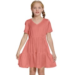 Color Tea Rose Kids  Short Sleeve Tiered Mini Dress by Kultjers