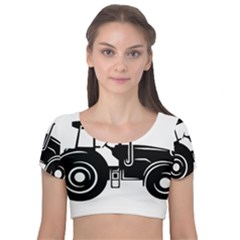 Black-farm-tractor-cut Velvet Short Sleeve Crop Top 