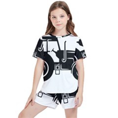 Black-farm-tractor-cut Kids  Tee And Sports Shorts Set by DinzDas