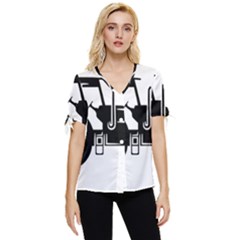 Black-farm-tractor-cut Bow Sleeve Button Up Top
