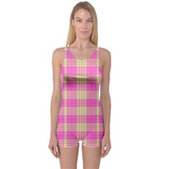 Pink Tartan 4 One Piece Boyleg Swimsuit