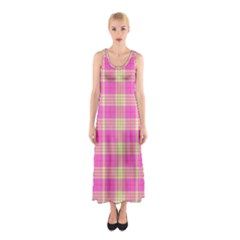 Pink Tartan 4 Sleeveless Maxi Dress