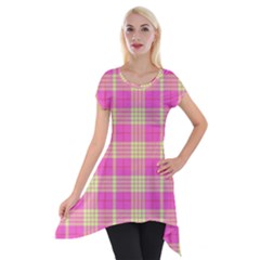 Pink Tartan 4 Short Sleeve Side Drop Tunic