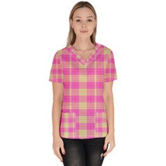 Pink Tartan 4 Women s V-Neck Scrub Top