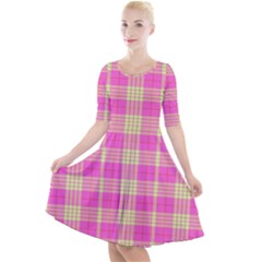 Pink Tartan 4 Quarter Sleeve A-Line Dress