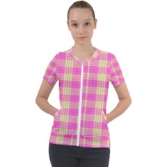 Pink Tartan 4 Short Sleeve Zip Up Jacket