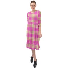 Pink Tartan 4 Ruffle End Midi Chiffon Dress