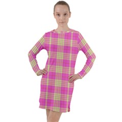 Pink Tartan 4 Long Sleeve Hoodie Dress by tartantotartanspink