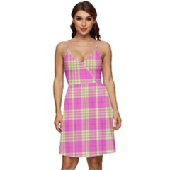 Pink Tartan 4 V-Neck Pocket Summer Dress 