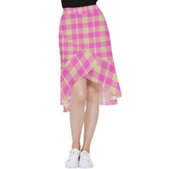 Pink Tartan 4 Frill Hi Low Chiffon Skirt