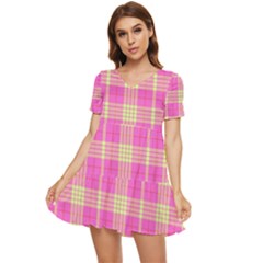 Pink Tartan 4 Tiered Short Sleeve Babydoll Dress