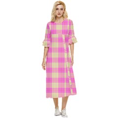 Pink Tartan 4 Double Cuff Midi Dress