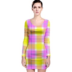 Pink Tartan-8 Long Sleeve Bodycon Dress