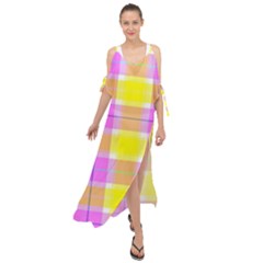 Pink Tartan-8 Maxi Chiffon Cover Up Dress